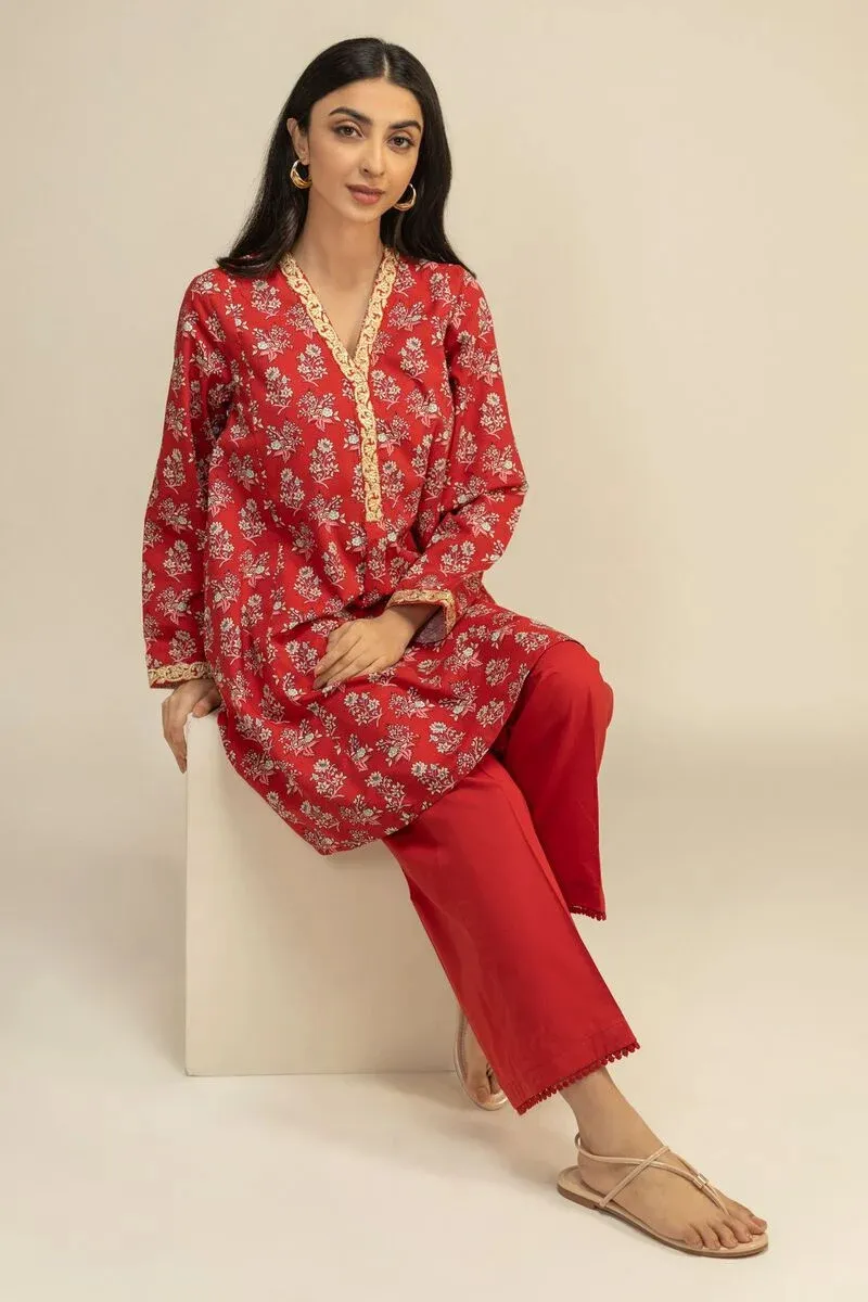 2 Piece | Kurta & Pants | Color Red