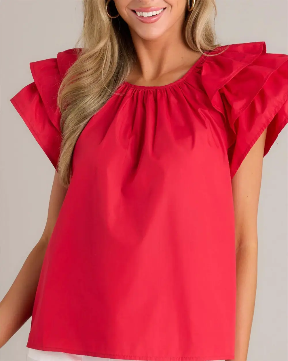 EVERYDAY RADIANCE HOT PINK RUFFLE SLEEVE TOP