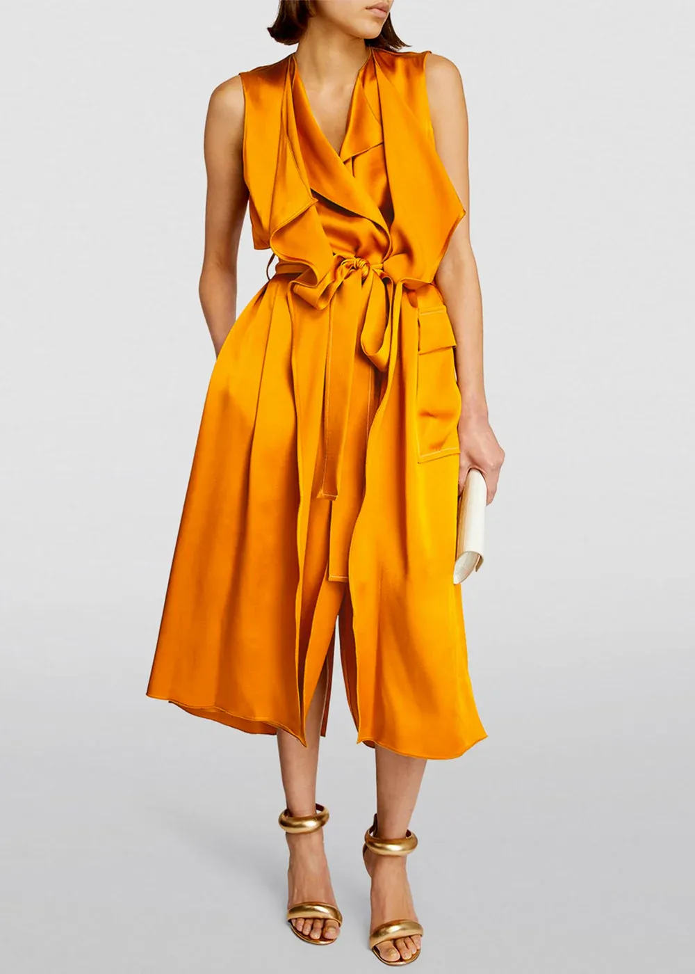 Sleeveless Drawstring Trench Dress