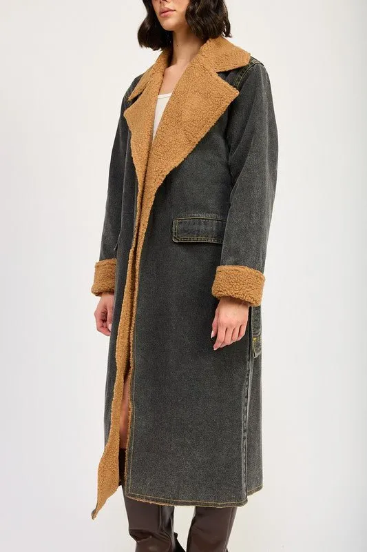 Denim Shearling Maxi Coat