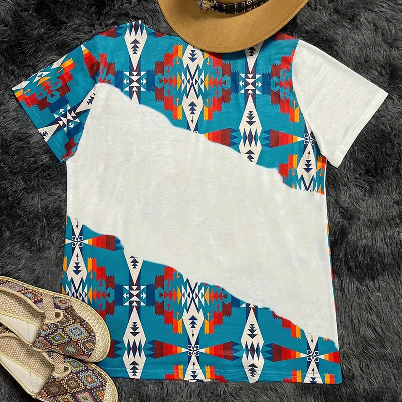 Western Geo Print Short Sleeve V-Neck T-Shirt