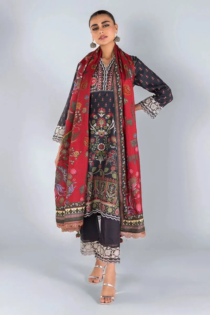 3 Piece Kurta Embroidered | Dupatta& Bottom & Tops | Color Black red