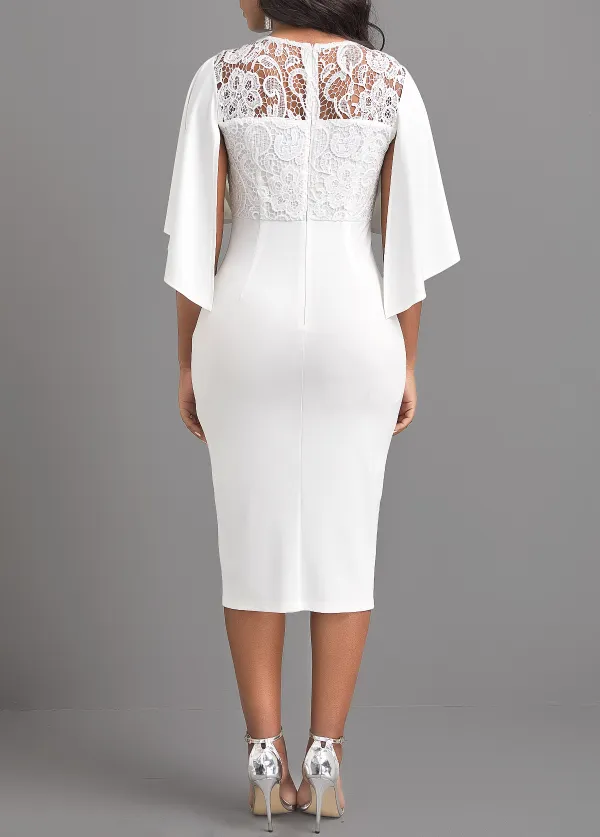 White Half Sleeve Lace Bodycon Dress