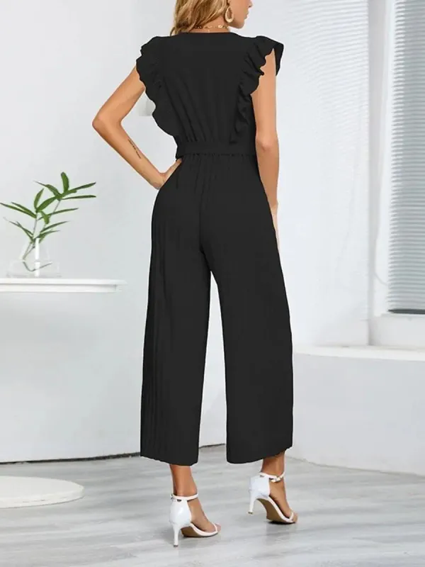 Women's elegant V-neck ruffled waist slimming romper