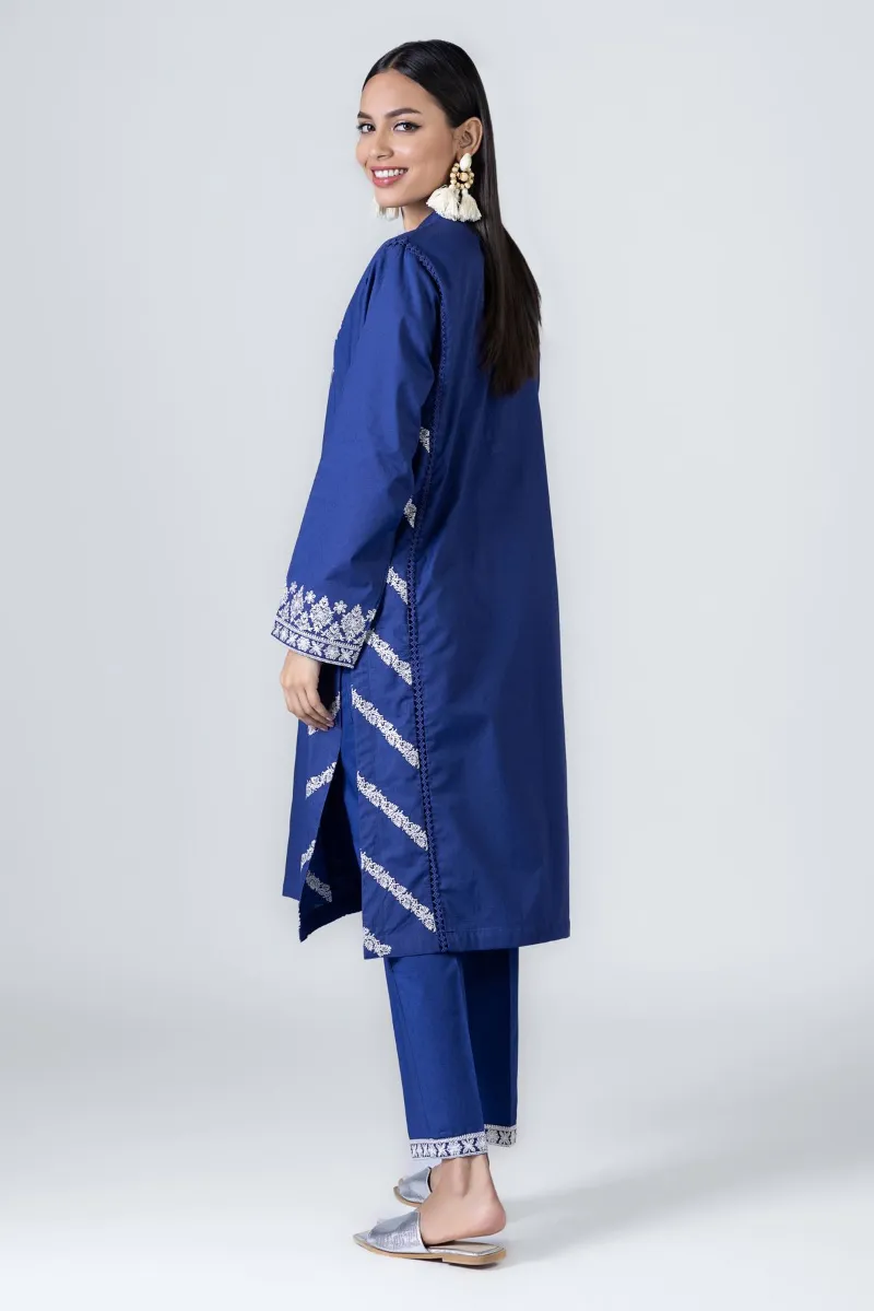 2 Piece Kurta | Embroidered & Pants Dark Blue