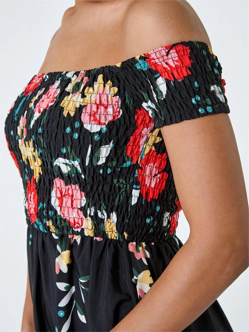 Floral off-shoulder slit dress