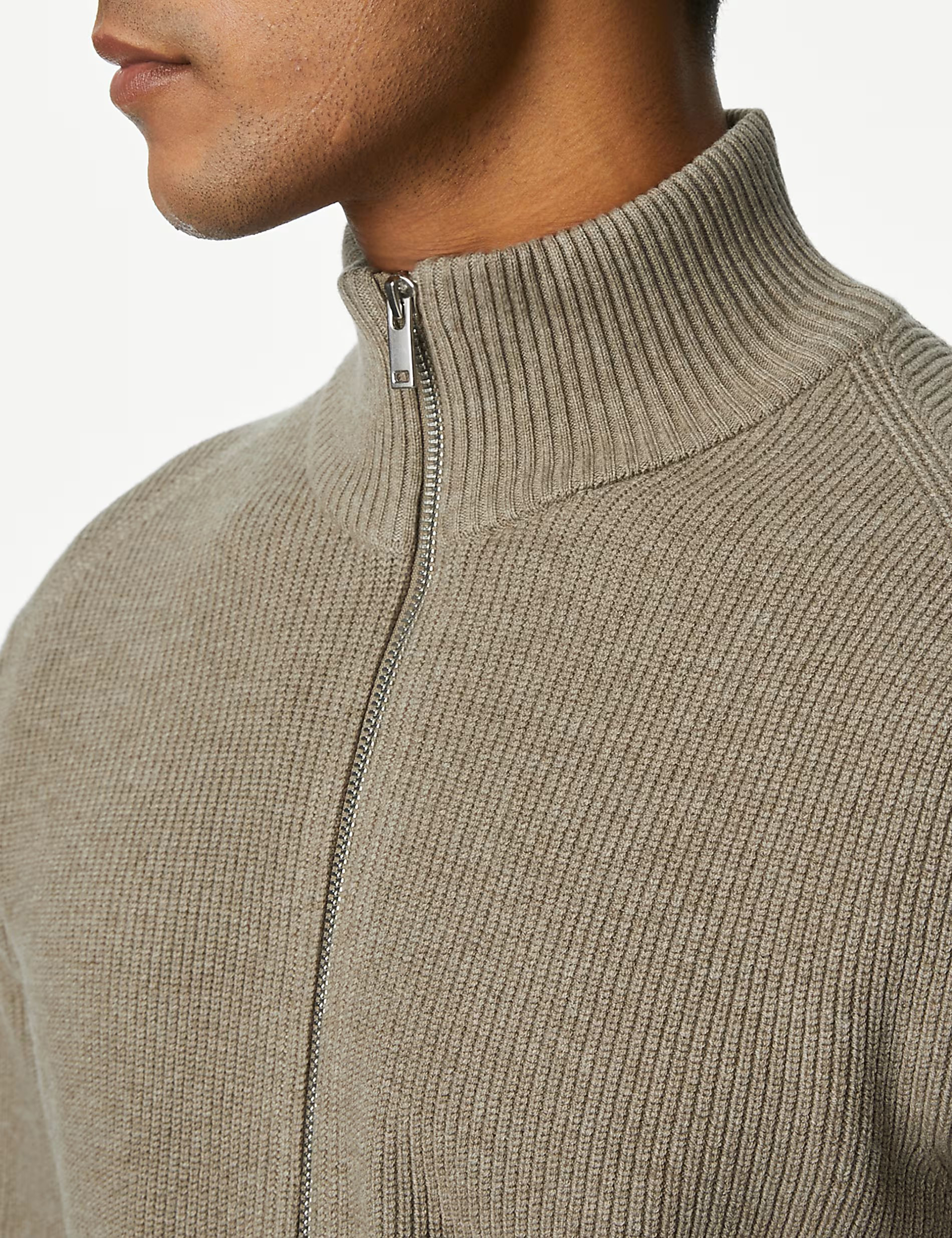 Casual Cotton Blend Funnel Neck Zip Up Jumper