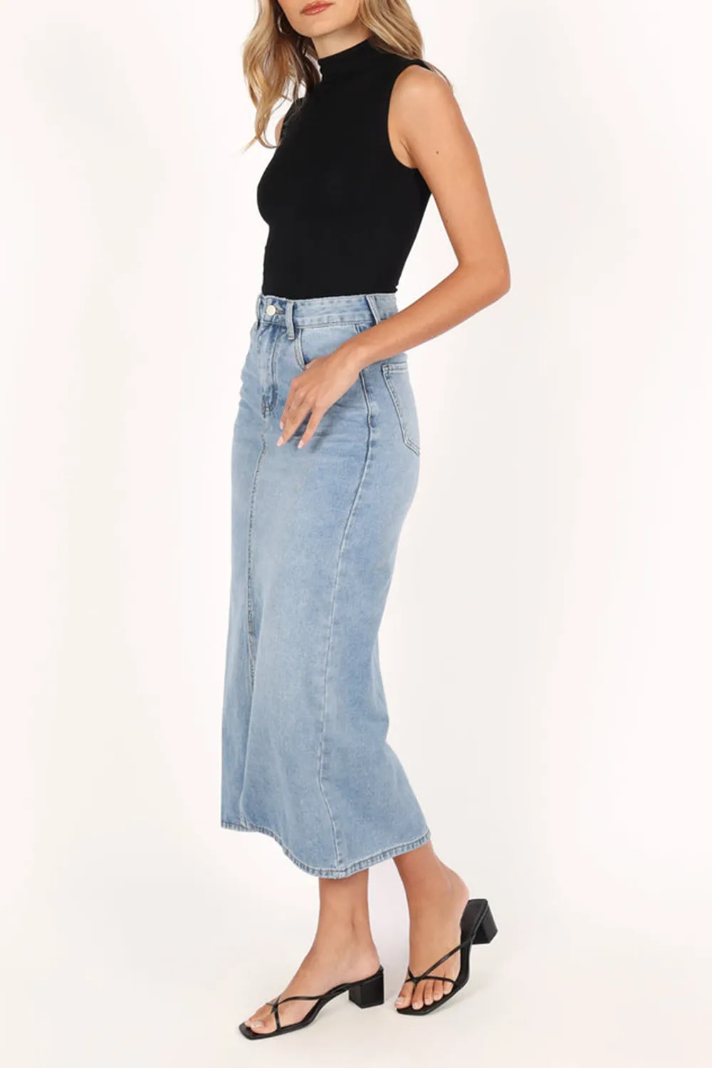 DANA DENIM MIDI SKIRT - BLUE WASH