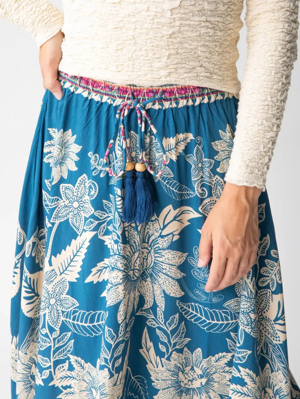 Milena Maxi Skirt - Blue Pink Border