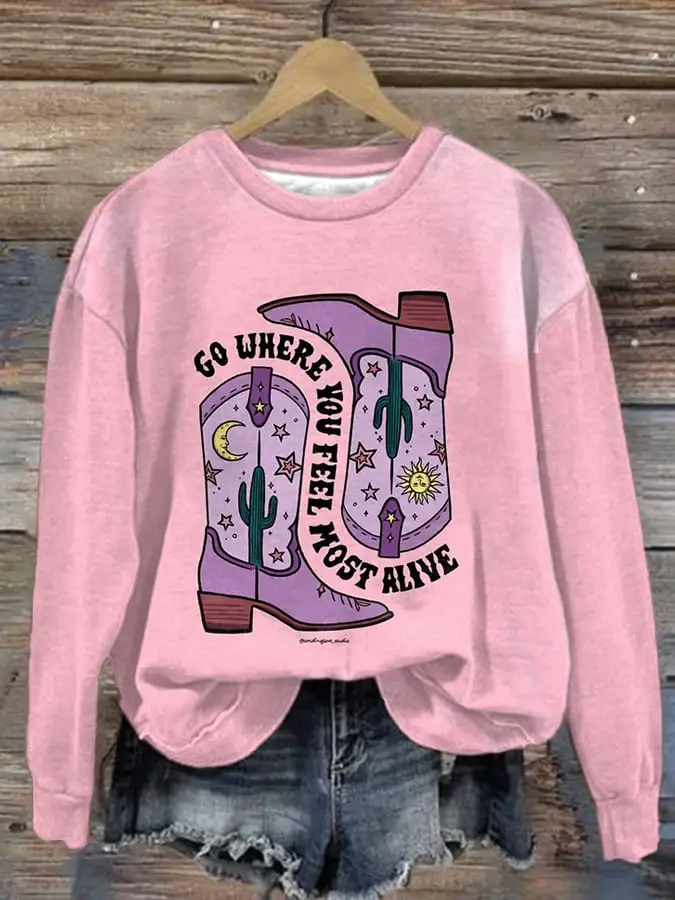 Women's Western Print Long Sleeve Sweatshirt