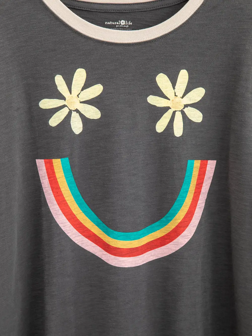 Ringer Oversized Tee Shirt - Smiley