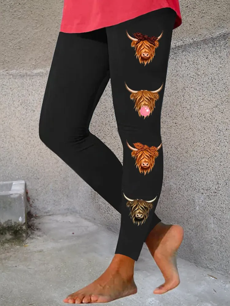 Highland Cows Print Casual Leggings