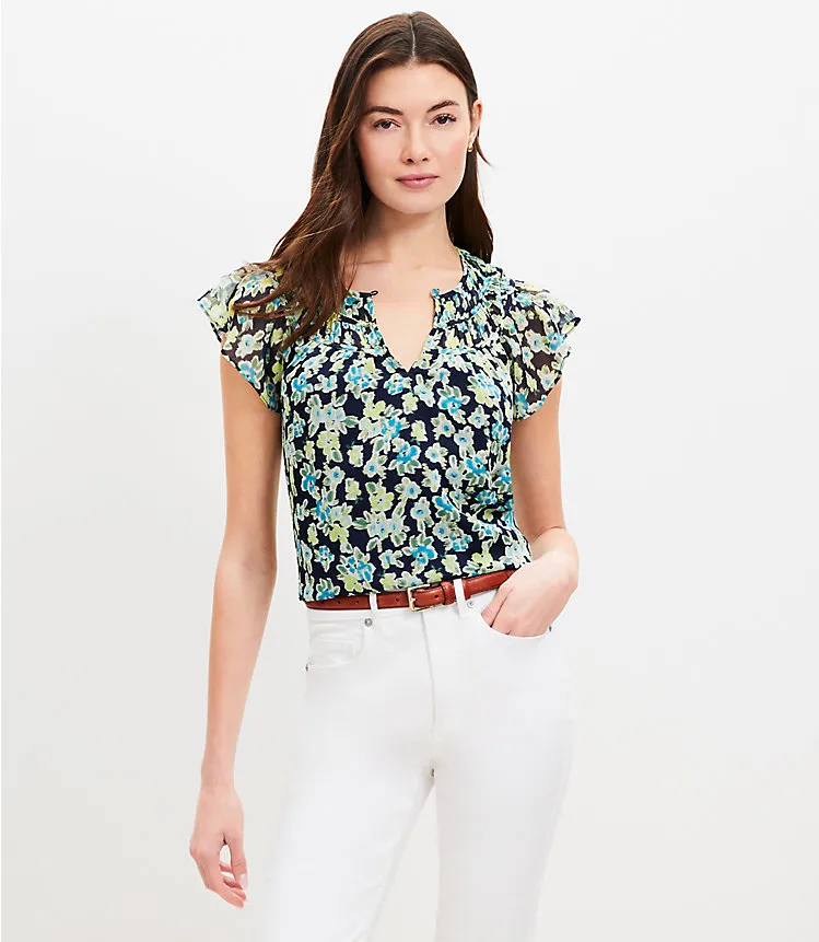 Ikat Buttercup Crinkle Ruched Yoke Top