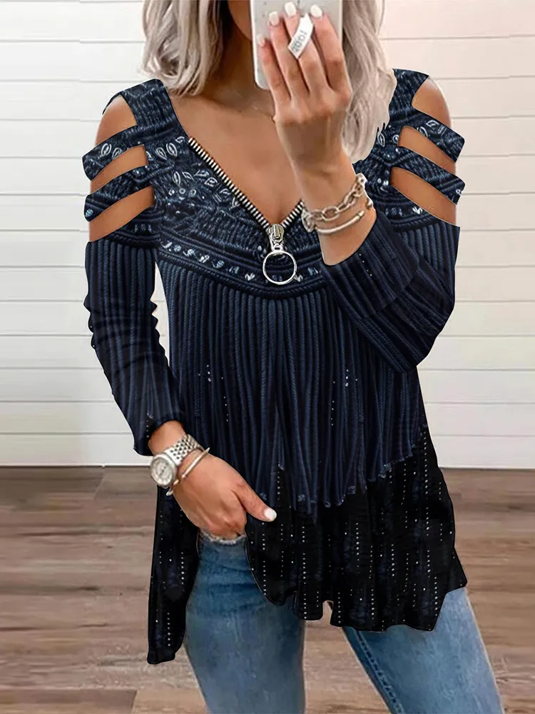 Women's Vintage Glitter Tassels Hollow Out Casual T-Shirt