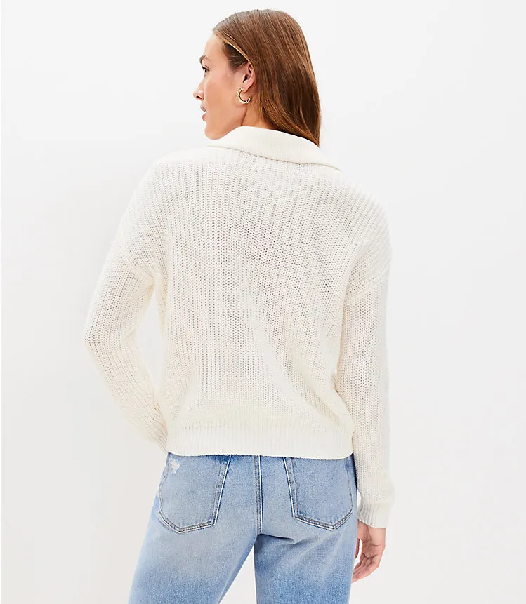 Crochet Yoke Split Neck Sweater