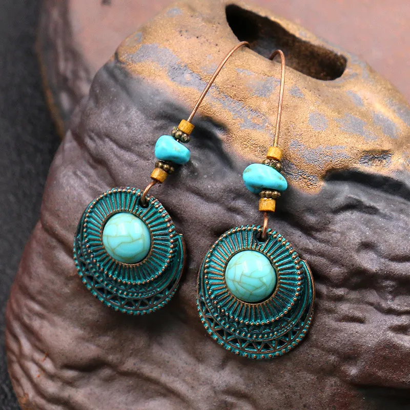 Alloy Creative Big Ear Hook Turquoise Earrings