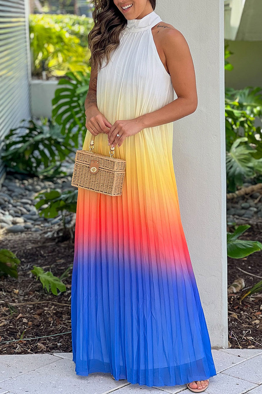 Multi Color Pleated Maxi Dress