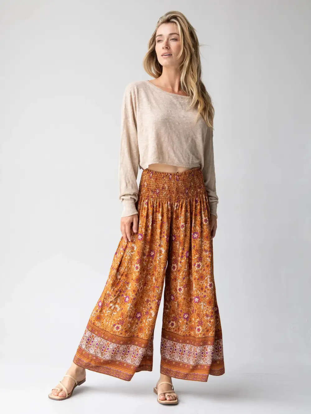 Make A Move Wide-Leg Palazzo Pant - Camel Border