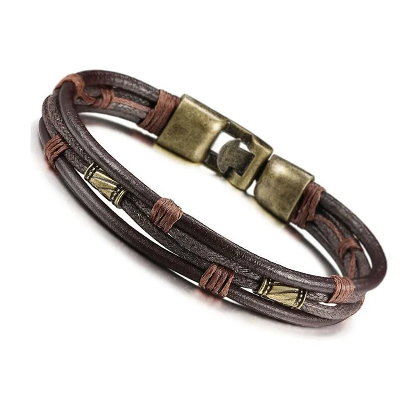 Fashion Multilayer Men'S Leather Bracelet