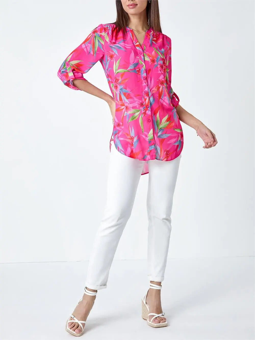 Cerise Floral Print Longline Blouse