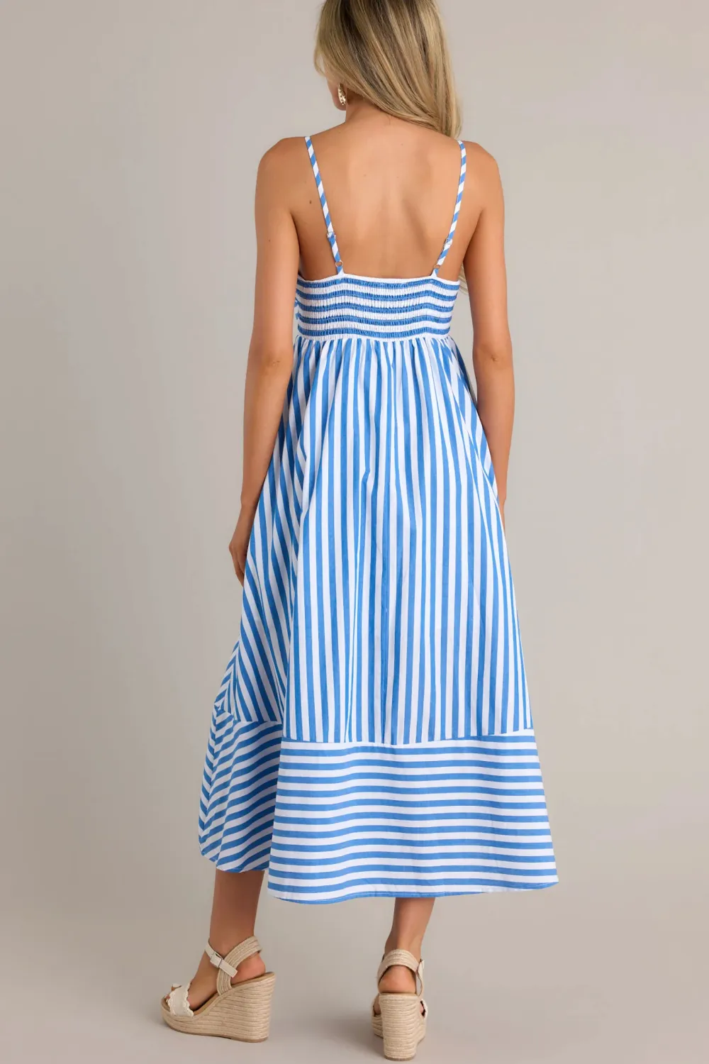 SERENE STUNNER 100% COTTON BLUE STRIPE MIDI DRESS