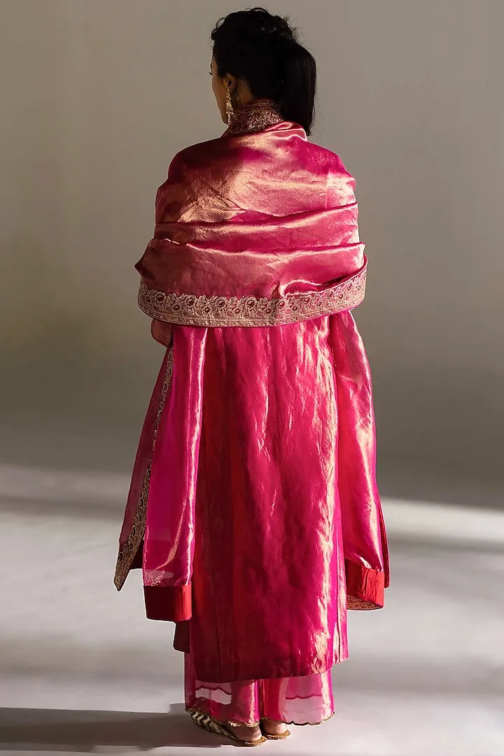 Magenta Silk Woven Embroidered Kurta Set