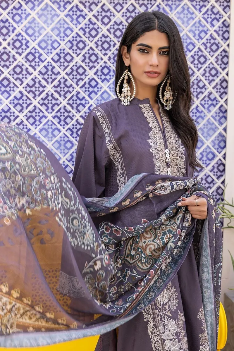 3 Piece Kurta Embroidered | Dupatta& Bottom & Tops | Color Gray purple