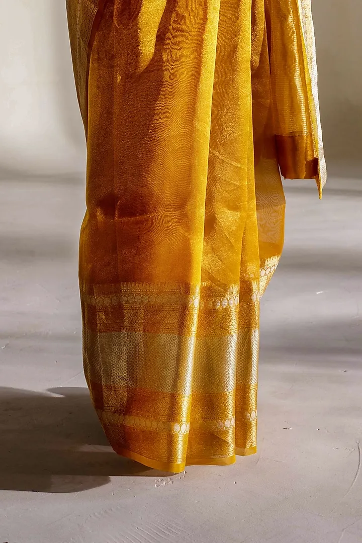 Mustard Tissue Silk Woven Saree Set