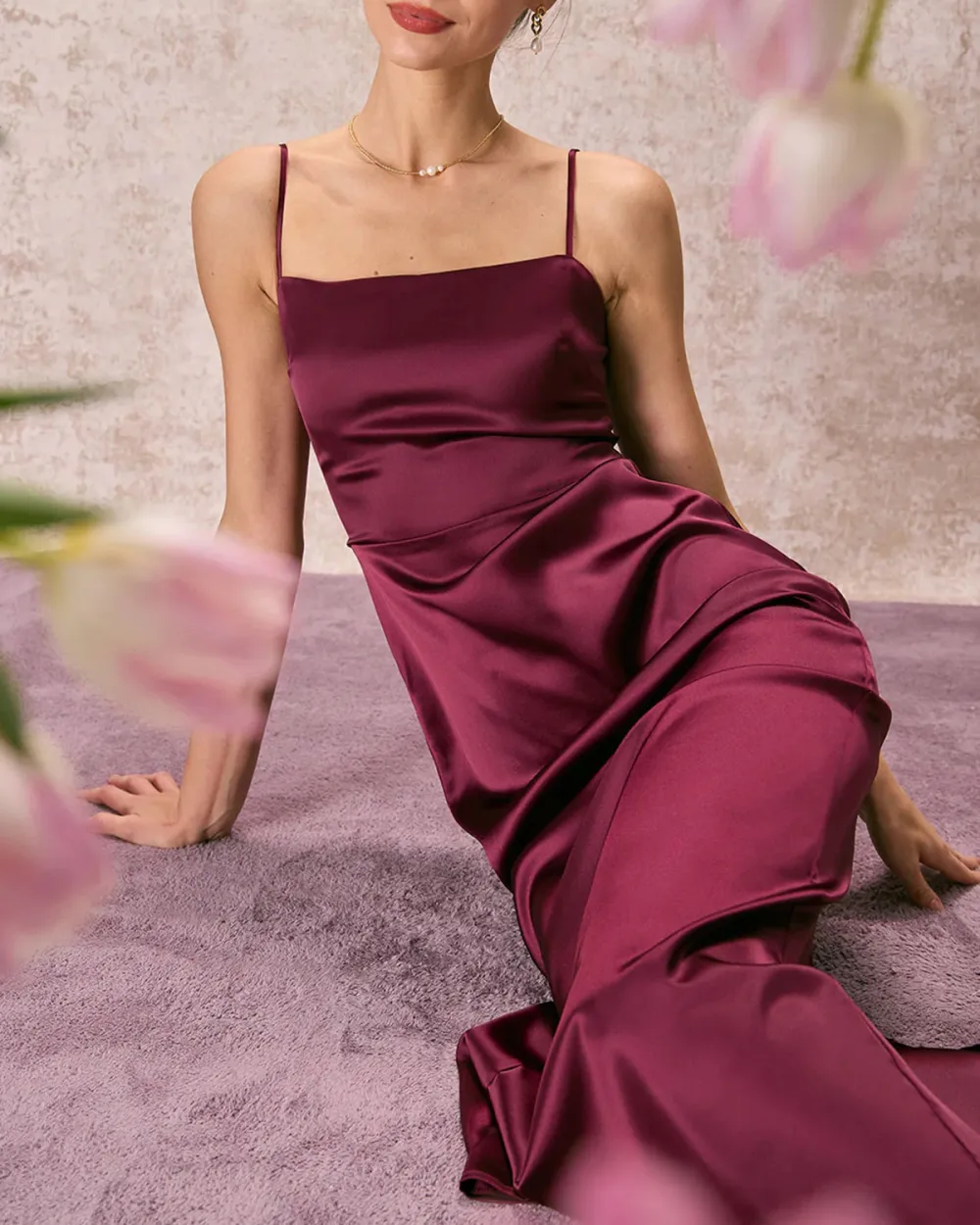 Burgundy Long Silky Party Dress