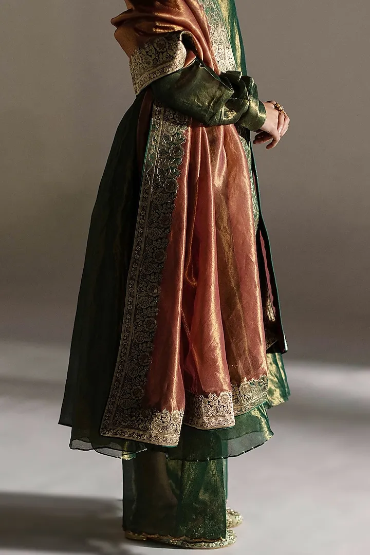 Green Tissue Silk Embroidered Kurta Set