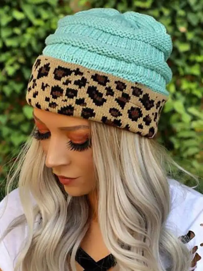 🔥Buy 3 Get 10% Off🔥Women's Western Retro Leopard Print Stitching Design Beanie (Without Logo)