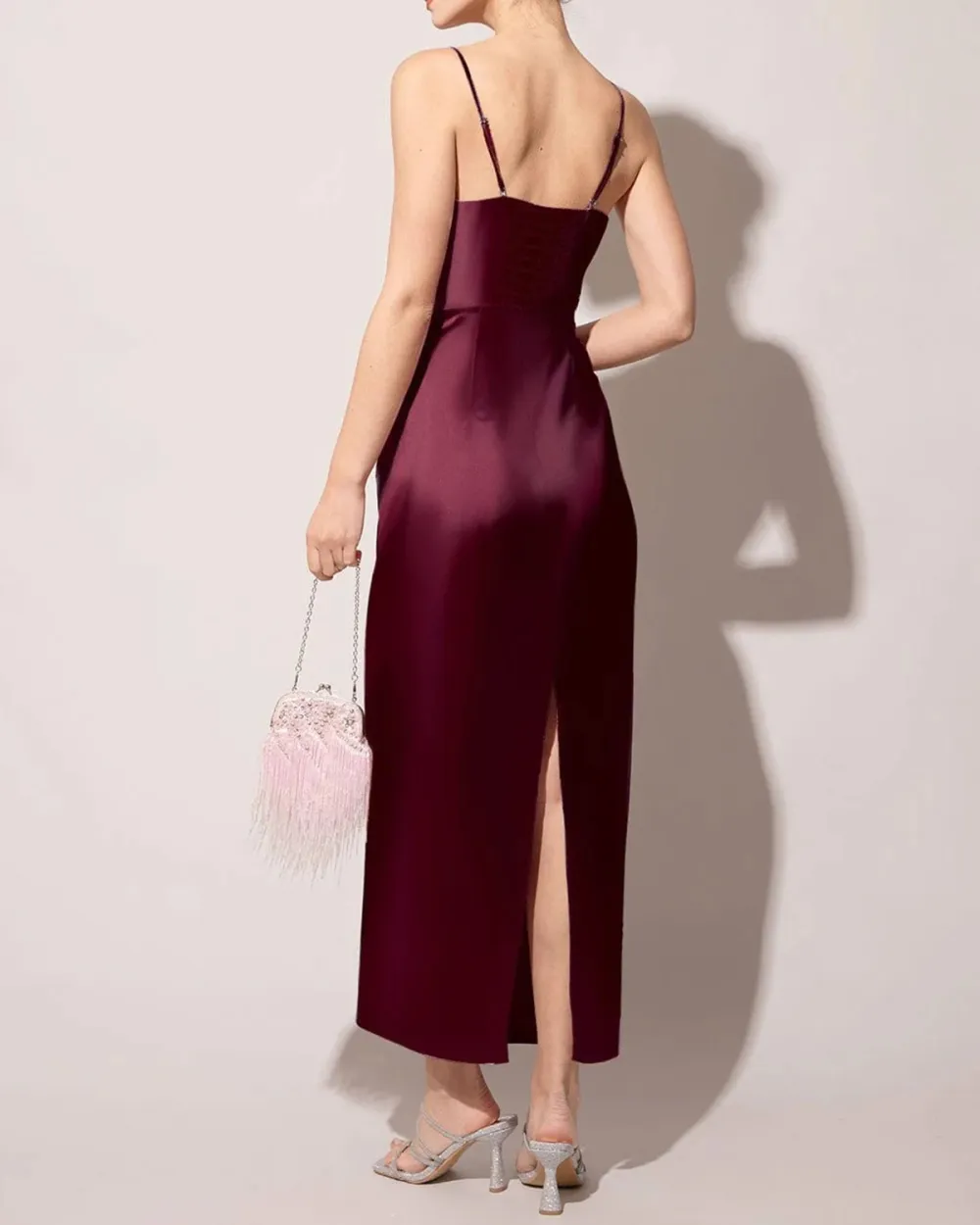 Burgundy Long Silky Party Dress