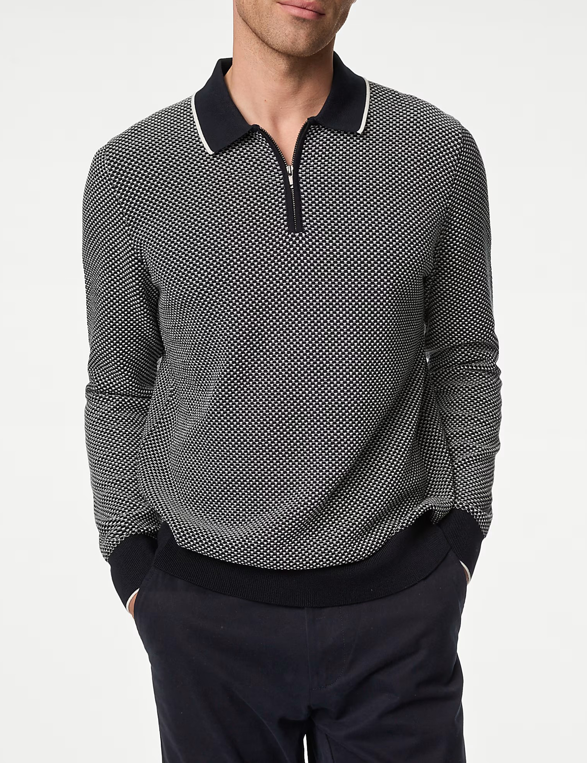 Casual Cotton Rich Textured Knitted Polo Shirt