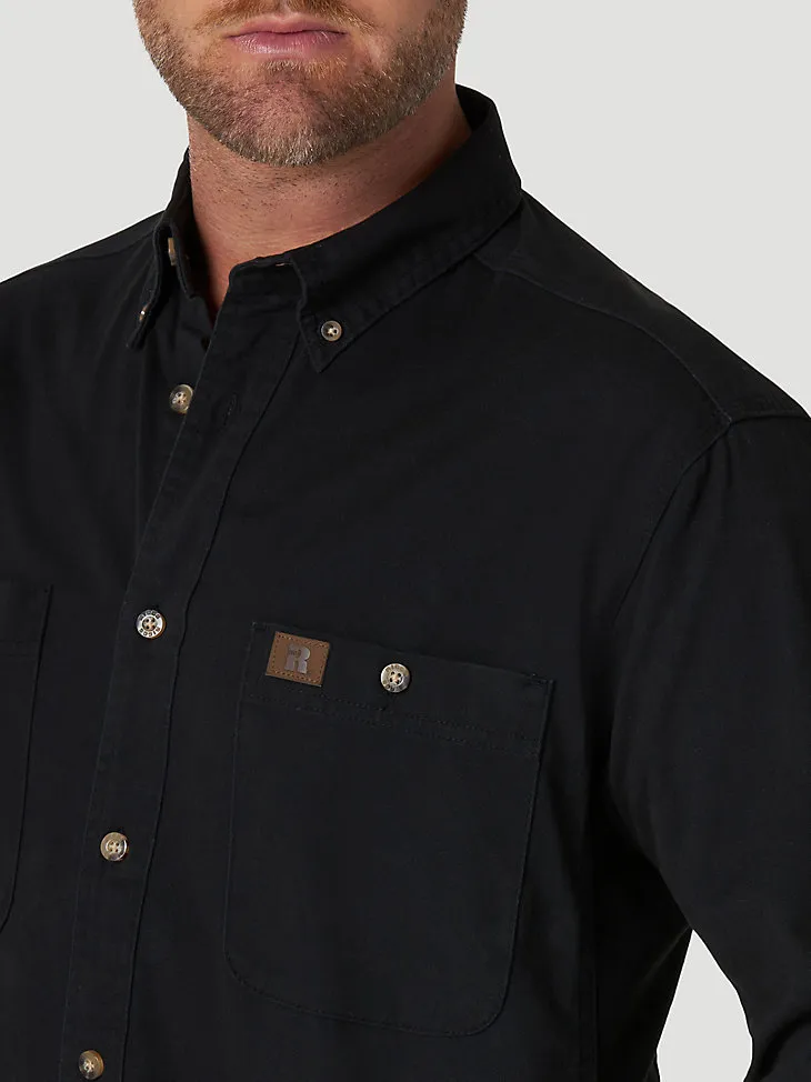 WRANGLER® RIGGS WORKWEAR® LONG SLEEVE BUTTON DOWN SOLID TWILL WORK SHIRT IN FOREST GREEN