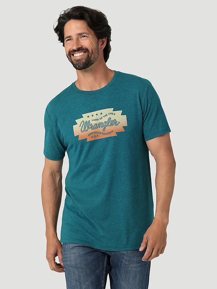 MEN'S WRANGLER SOUTHWESTERN EMBLEM GRAPHIC T-SHIRT IN CYAN PEPPER HEATHER