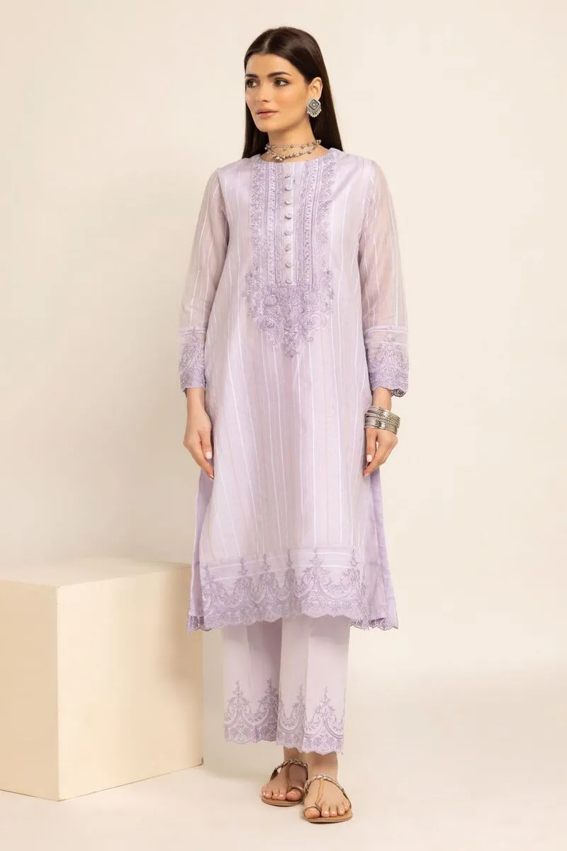 3 Piece Kurta Embroidered | Dupatta& Bottom & Tops | Color Lilac