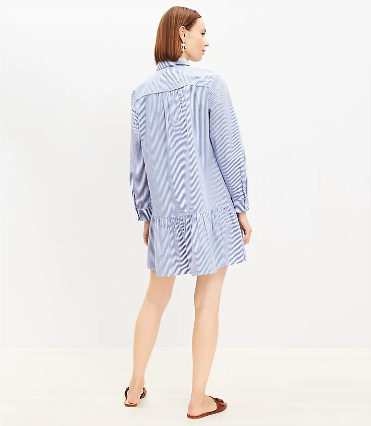 Striped Poplin Pleated Yoke Shirtdress