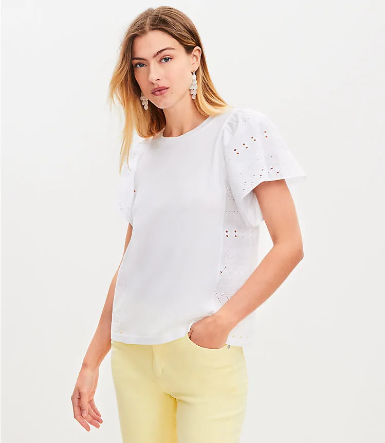 Eyelet Flutter Sleeve Top