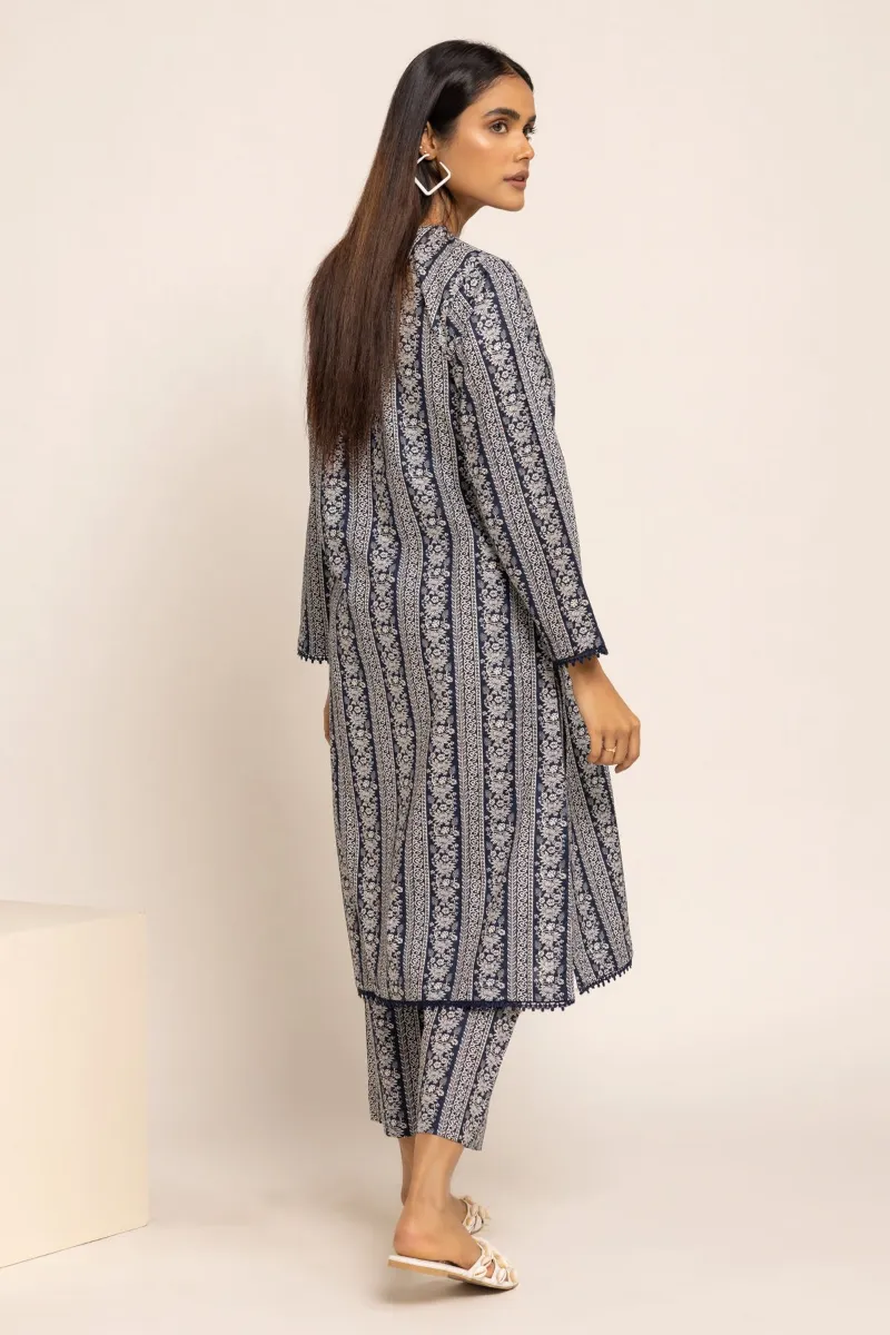 2 Piece Kurta | Embroidered & Pants | Grey