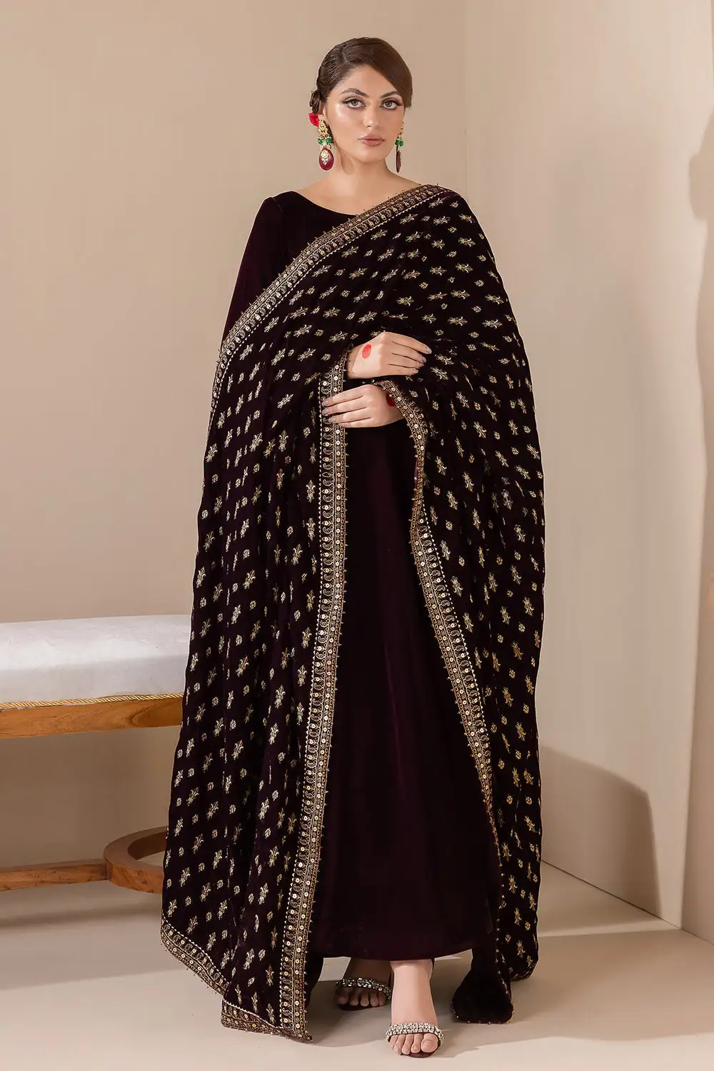 EMBROIDERED VELVET SHAWL