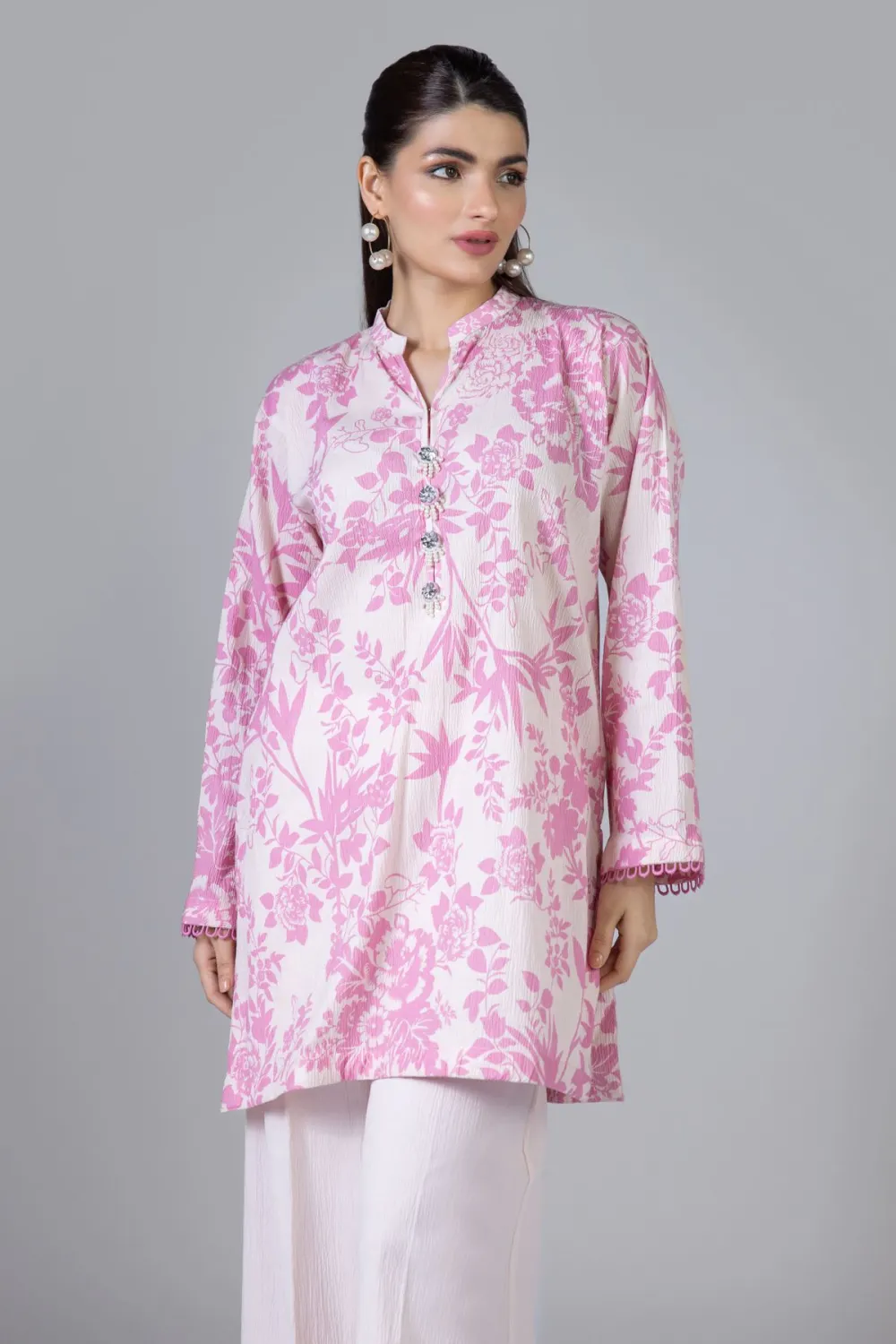 3 Piece Kurta Embroidered | Dupatta& Bottom & Tops | Color Pink