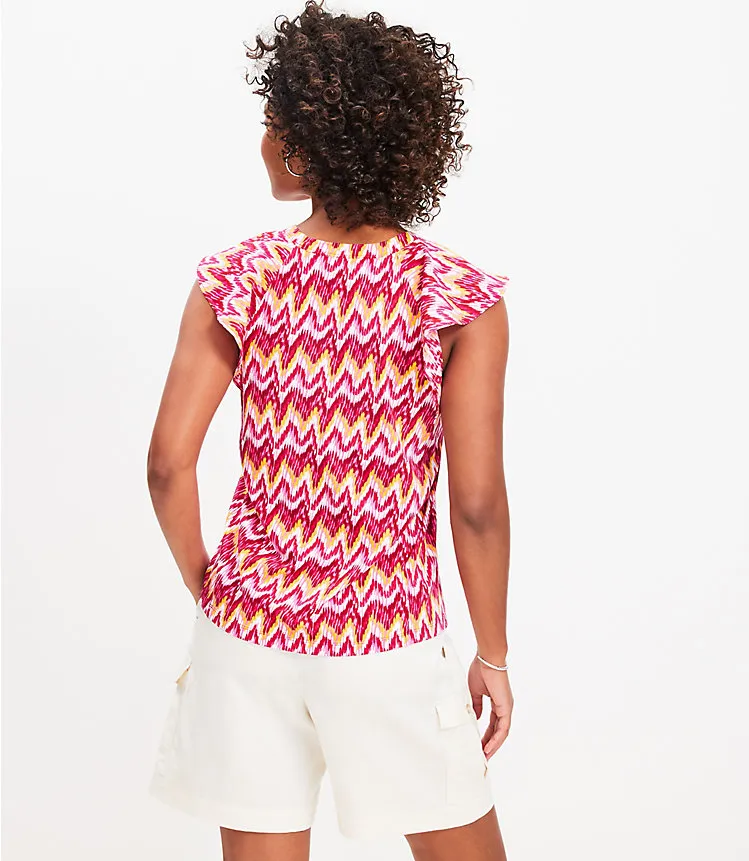 Ikat Raglan V-Neck Mixed Media Top