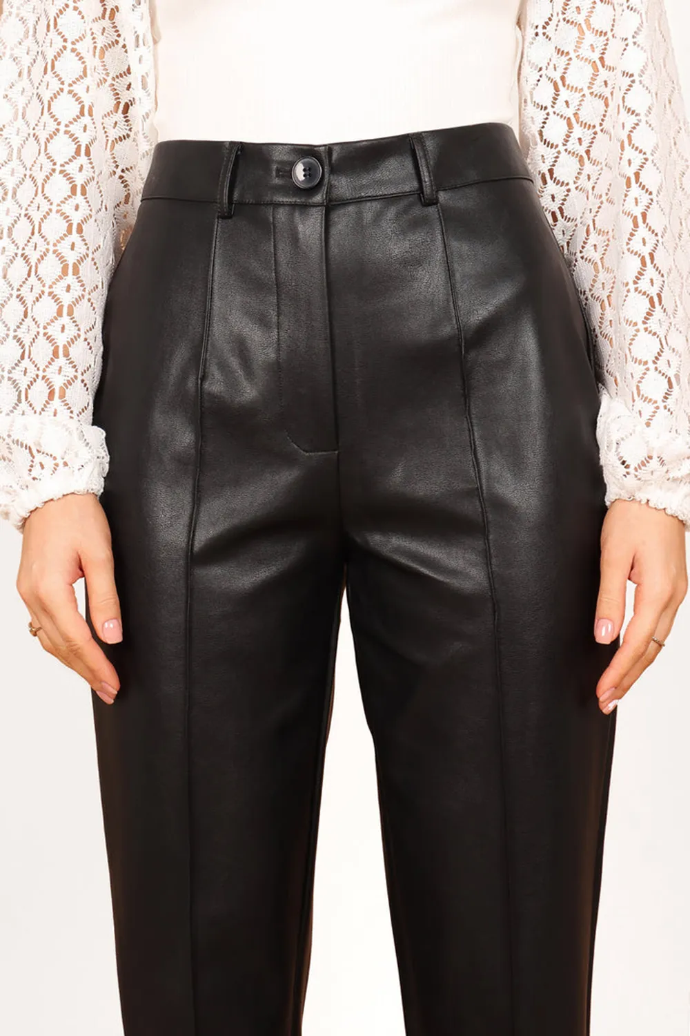 SANDY FAUX LEATHER PANTS - CHOCOLATE BROWN