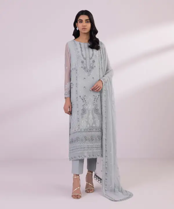 3 Piece - Embroidered Chiffon Suit