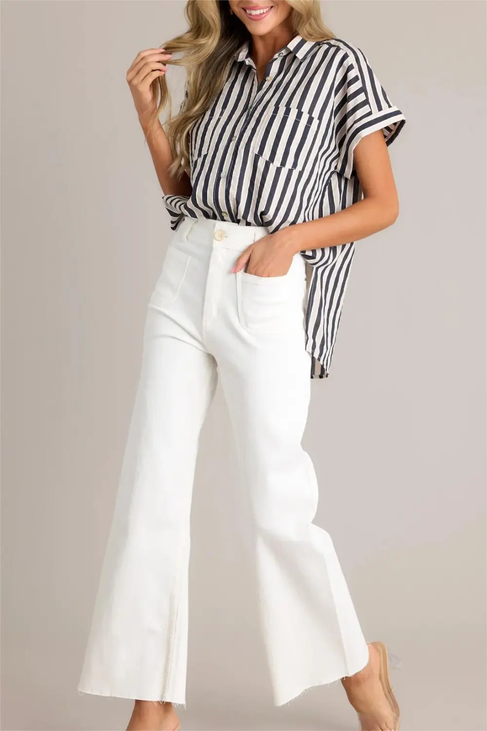 CLASSIC CHARM IVORY WIDE LEG JEANS