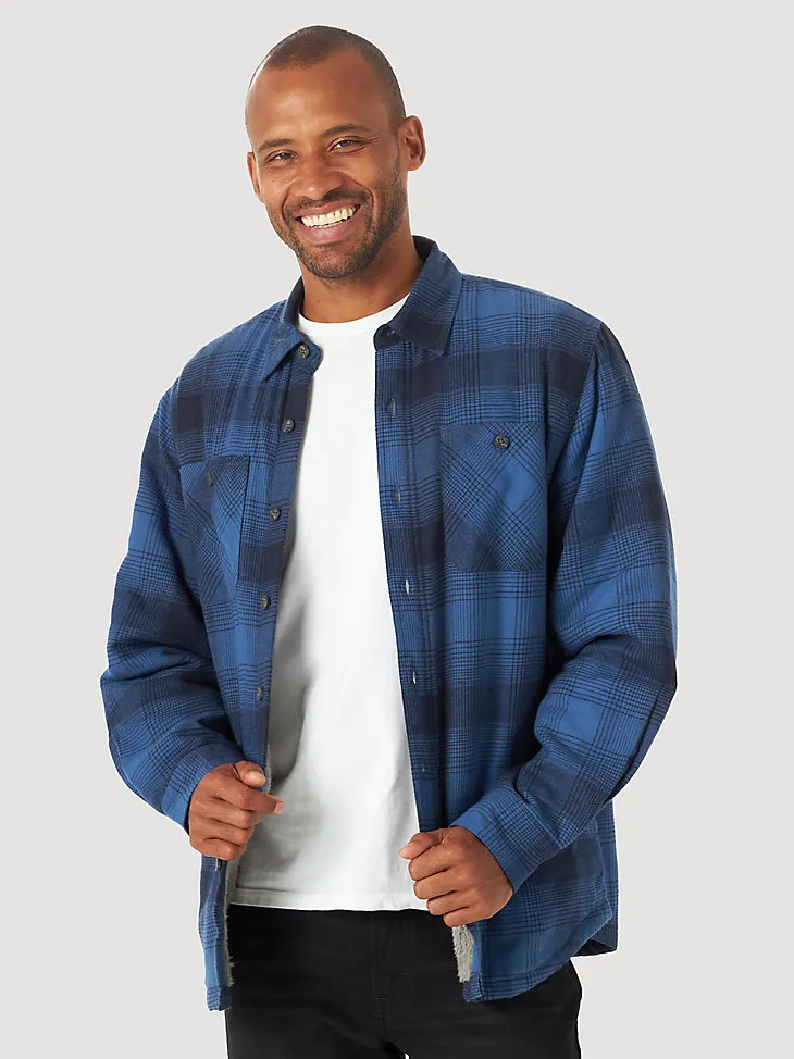 MEN'S WRANGLER® AUTHENTICS SHERPA LINED FLANNEL SHIRT IN TWILL HEATHER