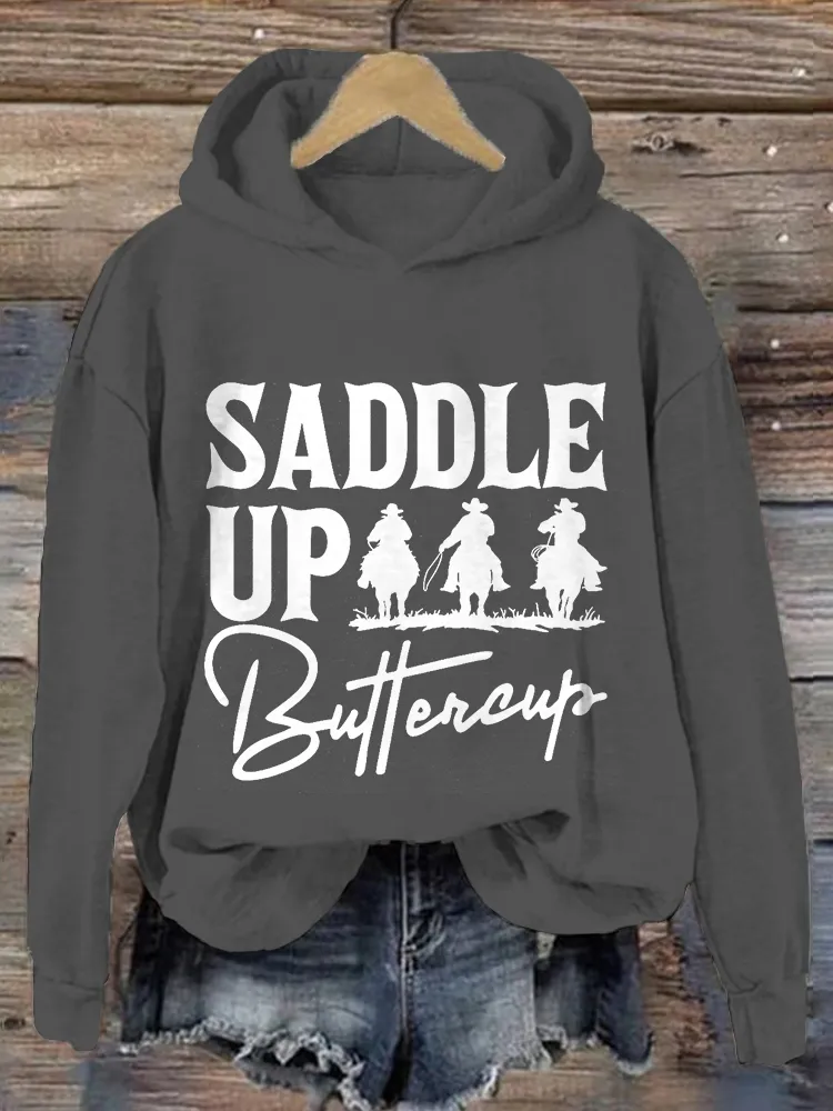 Saddle Up Buttercup Vintage Western Cozy Hoodie