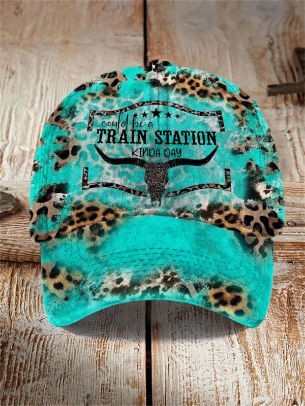 Train Station Kinda Day Bull Skull Cowhide Leopard Cap