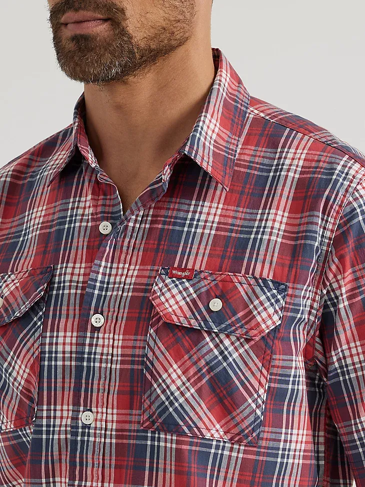 MEN'S RELAXED STRETCH POPLIN PLAID SHIRT IN PEARL BLUE