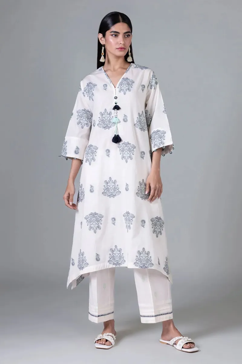 2 Piece Kurta | Embroidered & Pants Dark White